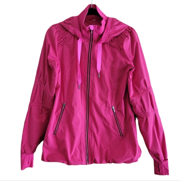 lululemon athletica Jackets & Blazers - Lululemon Run: Track and Field Hooded Jacket Size 8 Pink Peplum Pleated